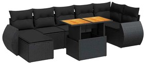3327289 vidaXL Градински комплект диван с възглавници 8 части черен полиратан