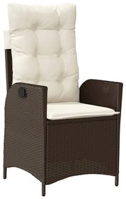 365258 vidaXL Накланящ се градински стол с възглавници кафяв полиратан