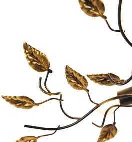 Винтидж таванна лампа черна със злато 50 см 3-светлина - Foglie