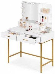 Голяма козметична тоалетка с LED огледало и странични рафтове