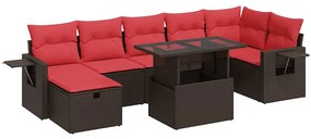 3327874 vidaXL Градински диван с възглавници, 8 части, черен полиратан, акация