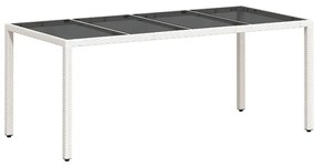 368129 vidaXL Градинска маса със стъклен плот бяла 190x90x75 см полиратан