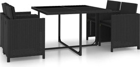 46384 vidaXL Градински комплект с възглавници, 5 части, полиратан, черен