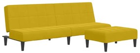 3258131 vidaXL 2-местно разтегателно канапе с табуретка, жълто, кадифе
