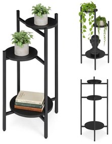 Стойка за цветя Loft - 3-етажен рафт с кръгли черни рафтове