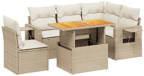 3271758 vidaXL Градински диван с възглавници, 6 части, бежов полиратан