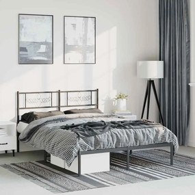 355269 vidaXL Метална рамка за легло с горна табла, черна, 150x200 см