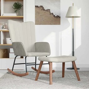 327763 vidaXL Люлеещ се стол с табуретка, кремавобял, кадифе