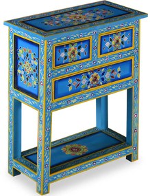 244840 vidaXL Бюфет с чекмеджета, мангово дърво масив, тюркоаз, ръчно рисуван