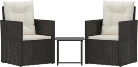 319192 vidaXL Лаундж комплект за двор с възглавници 3 части полиратан черен