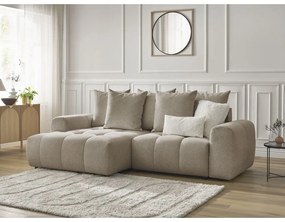 Бежов шенилов сгъваем/с място за съхранение ъглов диван (ляв ъгъл) Roxelane – Bobochic Paris