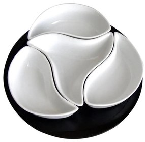 Комплект купички с поднос TORO, 4 бр., керамика/дърво