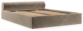 Светлокафяво двойно легло 200x200 cm тапицирано с място за съхранение с включена подматрачна рамка Solvo – Maison de Rêve