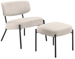 Кремав кадифен фотьойл с табуретка Jerry – Støraa