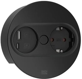 BACHMANN Модул TWIST 2 КРЪГЪЛ с 1х Шуко и USB тип A+C, с кабел 2м, цвят Черен,  - B946.104
