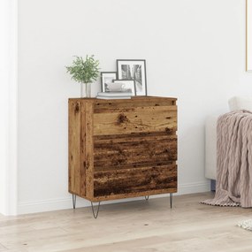 Стъклен шкаф с чекмеджета стара дървесина 60x35x70 см от инженерна дървесина