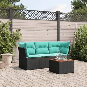 3255798 vidaXL Градински комплект диван с възглавници 4 части черен полиратан