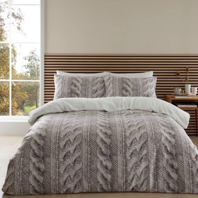 Бежово спално бельо за двойно легло/разширен микроплюш 230x220 cm Cable Knit - Catherine Lansfield