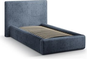 Тъмносиньо единично легло 90x200 cm тапицирано с място за съхранение с включена подматрачна рамка Amy – Micadoni