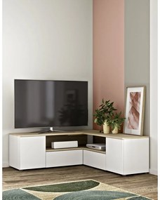 Масичка за телевизор с дъбов декор в естествено бяло 130x46 cm Angle - TemaHome