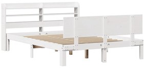 3306818 vidaXL Рамка за легло с табла, бяла, 135x190 см, борово дърво масив
