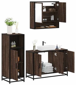 3300984 vidaXL Комплект мебели за баня от 3 части, кафяв дъб, инженерно дърво