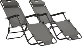 44345 vidaXL Сгъваеми шезлонги с подложки за крака, 2 бр, стомана, сиви