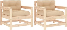 825562 vidaXL Градински столове с възглавници, 2 бр, бор масив