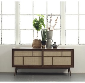 Тъмнокафяв нисък скрин от декор от дъб с плъзгащи се врати 180x80 cm Barrali – Unique Furniture