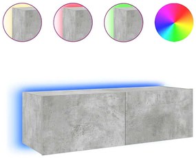 837298 vidaXL Стенен ТВ шкаф с LED осветление, бетонно сив, 100x35x31 см