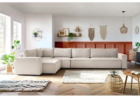 Кремав ъглов диван от велур, ляв ъгъл Nihad modular - Bobochic Paris