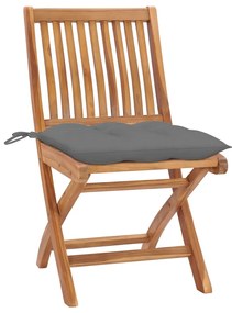 3062449 vidaXL Градински столове 2 бр сиви възглавници тиково дърво масив