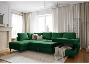 Тъмнозелен разтегателен ъглов диван от рипсено кадифе (ляв ъгъл) Lofty Lilly – Miuform
