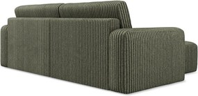 Зелен сгъваем/с място за съхранение ъглов диван от рипсено кадифе (ляв ъгъл) Kona – Makamii