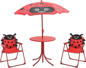 41842 vidaXL Детски градински бистро комплект от 3 части, с чадър, червен