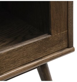 Тъмнокафява витрина от декор от дъб с плъзгащи се врати 110x160 cm Barrali – Unique Furniture