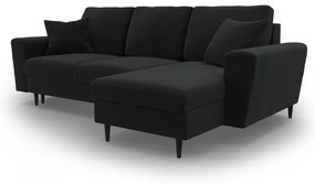 Черен кадифен разтегателен ъглов диван с място за съхранение Kyoto – Cosmopolitan Design