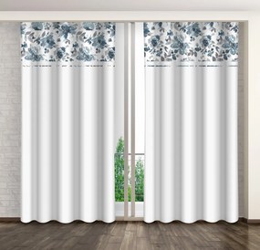 Бяла декоративна завеса с принт на семпли сини цветя Ширина: 160 см | Дължина: 250 см