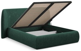 Тъмнозелено двойно тапицирано легло с място за съхранение и включена подматрачна рамка 160x200 cm Hauke – Makamii