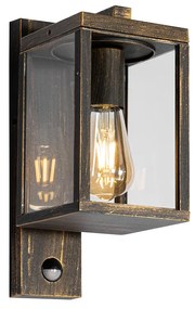 Външна стенна лампа антично злато с датчик за движение IP44 - Charlois