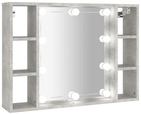 808859 vidaXL Огледален шкаф с LED, бетонно сив, 76x15x55 см