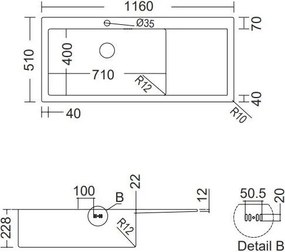 мивка Fortinox Squadro Inox Гладка Right