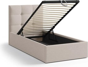 Светлокафяво единично легло 90x200 cm тапицирано с място за съхранение с включена подматрачна рамка Phaedra – Micadoni