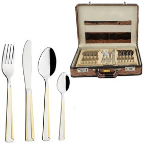 Комплект прибори за хранене и сервиране ZEPHYR ZP 1510 AЕ GM, 72 части, Неръждаема стомана, Кожен куфар