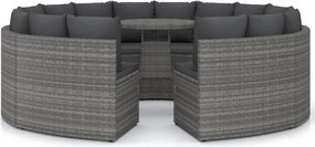 3064899 vidaXL Градински комплект с възглавници, 9 части, сив полиратан