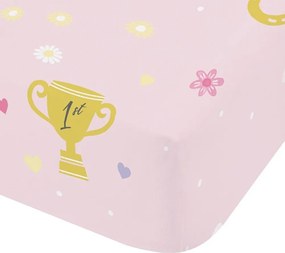 Розов еластичен единичен детски чаршаф 90x190 cm Happy Horses – Catherine Lansfield