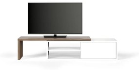 Бяла маса за телевизор с детайли от орехово дърво - TemaHome