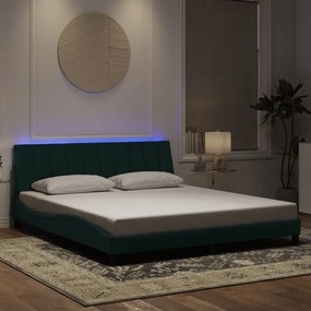 3213796 vidaXL Рамка за легло с LED осветление тъмнозелена 180x200 см кадифе