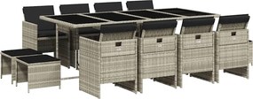 3210623 vidaXL Градински комплект от 13части с възглавници светлосив полиратан