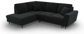 Черен кадифен разтегателен ъглов диван с място за съхранение (ляв ъгъл/L форма) Kyoto – Cosmopolitan Design